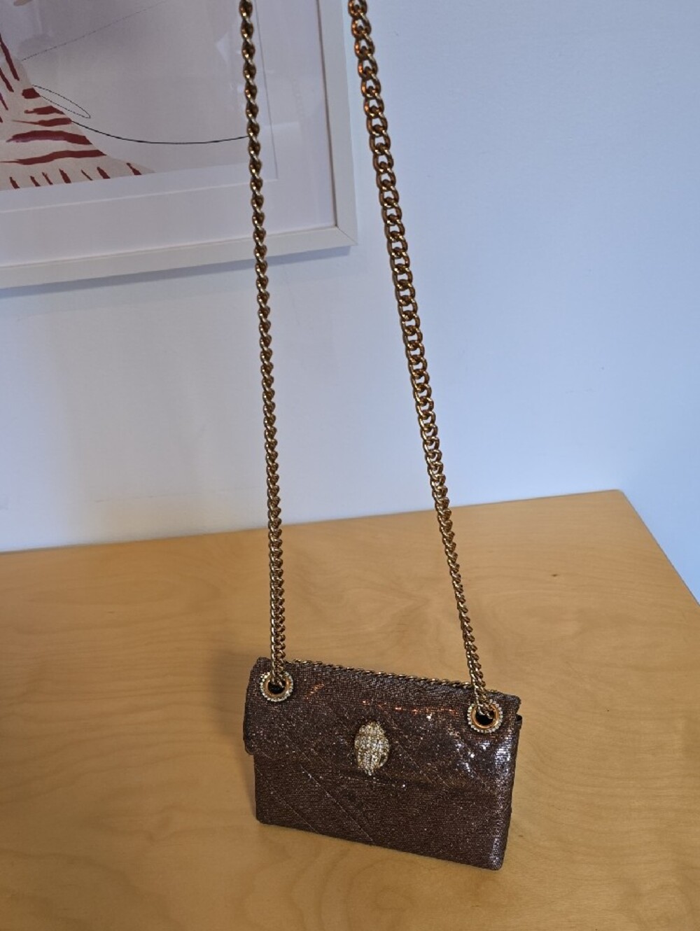 Kurt Geiger Bronze Sequin Quilted Crossbody with Crystal Clasp - Picture 5 of 5